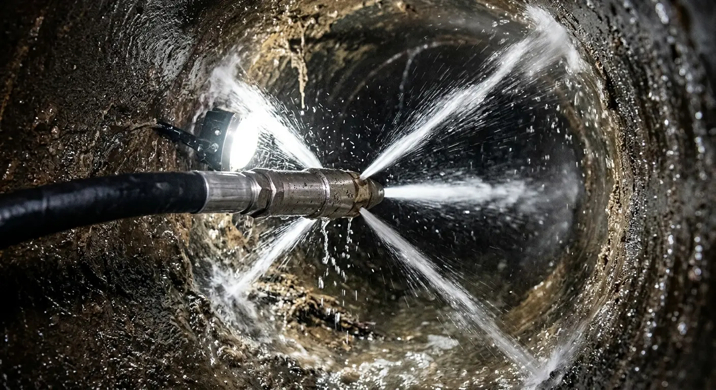 High-pressure hydro jetting nozzle cleaning sewer pipe for Sewer Cleanout in Orangevale